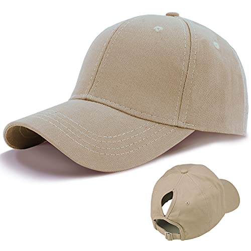 LIVACASA Basecap Damen Pferdeschwanz Baseball Cap Waschbar Hut Atmungsaktiv Cappi Sonnenhut Sonnenschutz Mädchen Kappe Schirmmütze Einheitsgröße Cappy Baseballkappe Kopfumfang 52-61cm Beige