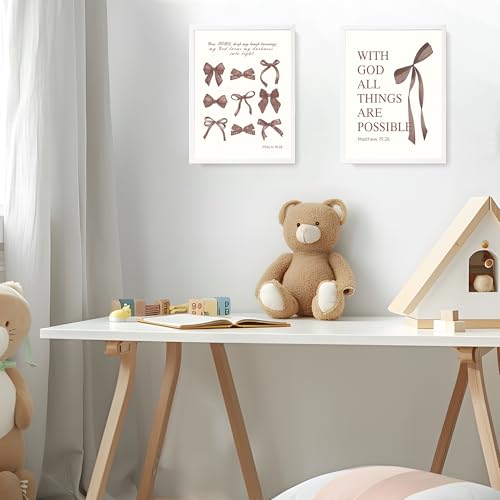 Image of LARTSFRO Coquette Brown Bow Wall Art Decor Posters, Chocolate Brown Bow Room Bedroom Bathroom Dorm Wall Art Decor Aesthetic for College Teen Girls Gifts, Inspirational Bible Verses Bow Wall Decor, 12x16 Inch Set of 4 Pcs Bow Pictures (UNFRAMED)