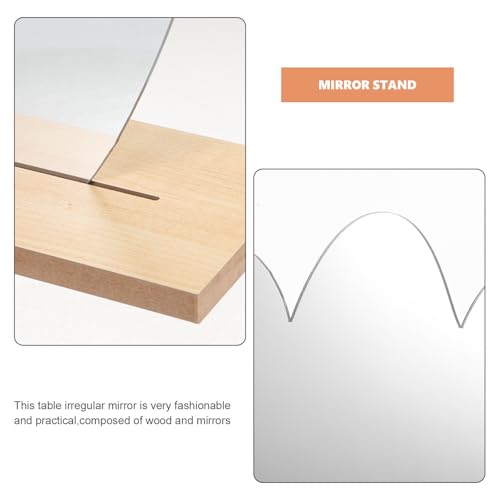 Espejo de maquillaje de mesa irregular DOITOOL con base de madera miniatura 3