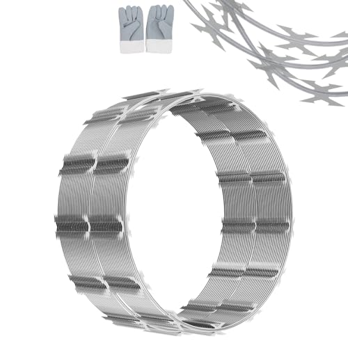 150 FT Razor Wire, 3 Rolls, Concertina Fencing with Warning Sign