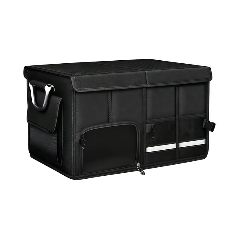 Organizzatore Bagagliaio Auto per Mahindra Goa/Goa Pik-Up Contenitore Portaoggetti Pieghevole in Nylon Scatola Cargo per Auto con Scomparto Scarpe e Tasche a Rete,Black