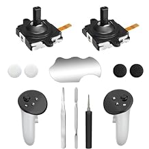 Joystick Replacement Kit for Meta Quest 3 Controller10 in one, Repair Kit Accessories for Meta Quest 3 Controller, Include 2 Thumb Sticks, T5 Screwdriver, Tweezer, Pry Tool, 4 Thumbstick Grips