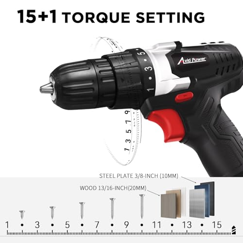 Image of AVID POWER 20V MAX Lithium lon Cordless Drill, Power Drill Set with 3 /8-Inch Keyless Chuck, Variable Speed, 16 Position and 22pcs Bits (Black)