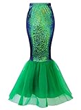 Vgolar Women Mermaid Tail Costume Tulle Skirt Sequin Halloween Cosplay Dress up (Green, 8-10/Large)