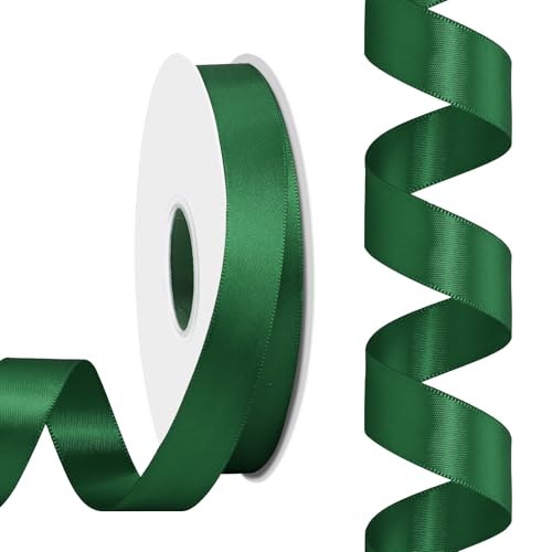Rilisili Forest Green Satin Ribbon 3/4 Inch 50 Yards Double Faced Polyester Satin Ribbons for Gift Wrapping DIY Crafts Weddings Invitations Flower Bouquet Bow Making Home Decor Sewing