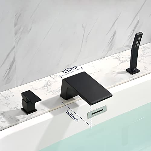 Robinet de baignoire cascade 3 trous avec douchette à main chromée