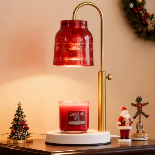 AIKUT Christmas Candle Warmer Lamp with 2 Bulbs Timer & Dimmer Compatible with Large Yankee Candle Jars 3 Wick Candles Height Adjustable Electric Top Melter Red 110-120v