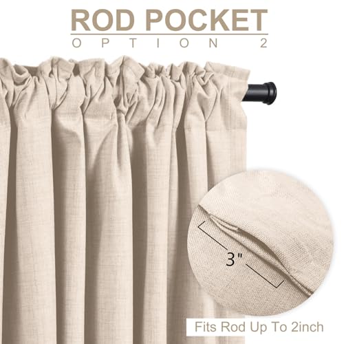 Image of 100% Blackout Shield Linen Blackout Curtains for Bedroom 72 Inches Long, Back Tab /Rod Pocket Living Room Drapes, Thermal Insulated Blackout Curtains 2 Panels Set, 50 inch W x 72 inch L, Beach Sand