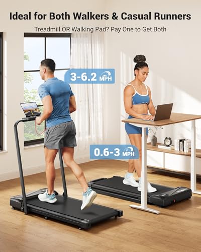 Image of THERUN Walking Pad, 2 in 1 Foldable Treadmills for Home, 2.5HP Under Desk with Handle Bar, 16 inch Widened Running Belt, Treadmill with Remote Control & LED Touch Screen