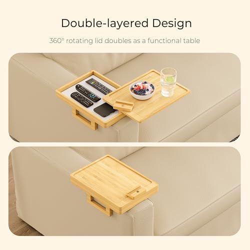 Mesa de bambú para sofá estable que evita caídas de vasos en brazos de sillón anchos 3