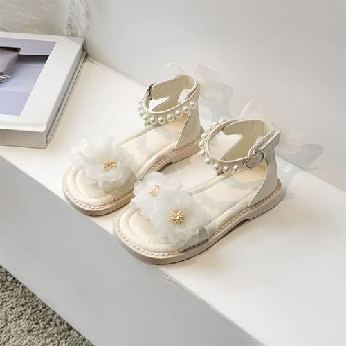 Girls Flower Sandals Summer For Children Wearing Beach Shoes Pearl Soft Sole Girls Shoes Size 22