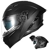 AUBOA Modular Motorcycle Helmets for Adults Men Women Dual Visor Flip up Full Face Dot Helmet Casco Moto Model 928 (Matte Black, 2XL)