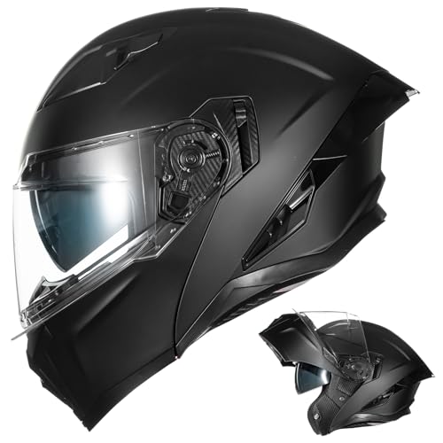 Auboa Modular Motorcycle Helmets for Adults Men Women Dual Visor Flip up Full Face Dot Helmet Casco Moto Model 928 (Matte Black, L)