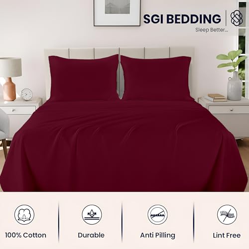 Image of SGI bedding 100% Egyptian Cotton Sheets King Size - 600 Thread Count Sheets Set, Soft, Cooling, 16 inch Deep Pocket, Luxury Hotel Bedding, Breathable, Durable - Burgundy