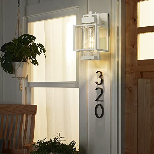 Dusk To Dawn Outdoor Light Fixture, White Exterior Wall Sconce Light Fixtures 2 Pack,Waterproof Farmhouse Porch Light Wall Lamp Outdoor Lighting Patio Wall Light Fixture For Garage,Clear Seeded Glass #TOP3