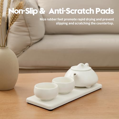 Image of 2PCS White Water Absorbing Diatomite Stone Drying Soap Dish Sink Vanity Tray for Bathroom /Kitchen Counter, Sponge Holder Mat Dispenser Rack Faucet Splash Guard Caddy Organizer, 9 inchx3.5 inch