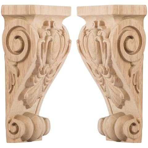 5 inch-W 3 inch-D 9 inch-H Wood Carved Corbels, TCHOSUZ 2 -Pack Antique Traditional Unfinished Wooden Carving DIY Decorative Scrolled Millwork Brackets for Countertop Kitchen Fireplace Mantel Cover