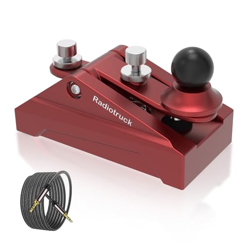 Image of CW Telegraphy Key Auto Morse - Radio HAM Send Telegram Key Lambic Single Paddle Transmission Morse Code Key with Aluminum Alloy Body Base, Red-07