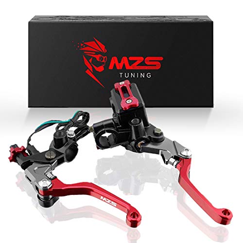 MZS 7/8 levers Brake Master Cylinder Clutch Lever Set Handle Pivot Adjustment CNC Red Universal Compatible with Motorcycles Street Sport Dirt Pit Mini Bikes Scooter ATV