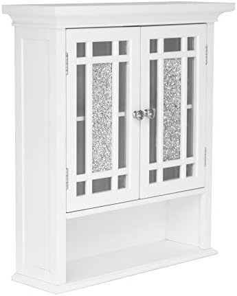 Teamson Home Windsor Removable Wooden Wall Cabinet with Glass Mosaic Doors, White