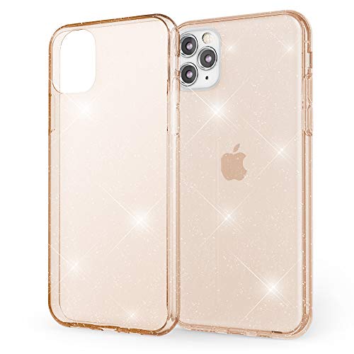 NALIA Glitter Case Compatible with iPhone 11 Pro, Ultra Thin See Through Sparkle Silicone Mobile Protective Phone Back Cover, Slim Shockproof Skin Crystal Clear Diamond Bumper, Color:Gold