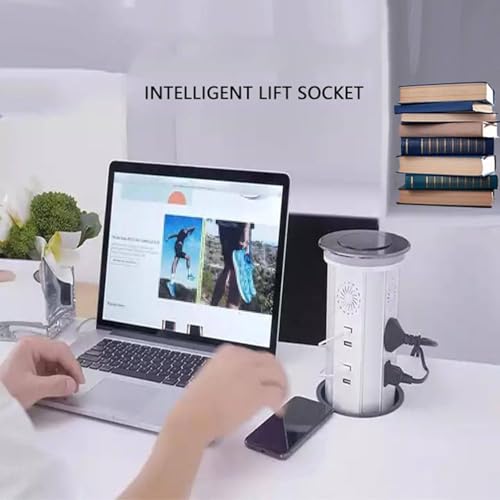 Hogar Inteligente, regleta automática con diseño retráctil, Puerto USB, Carga inalámbrica, Altavoces Bluetooth y conectividad Wi-Fi.