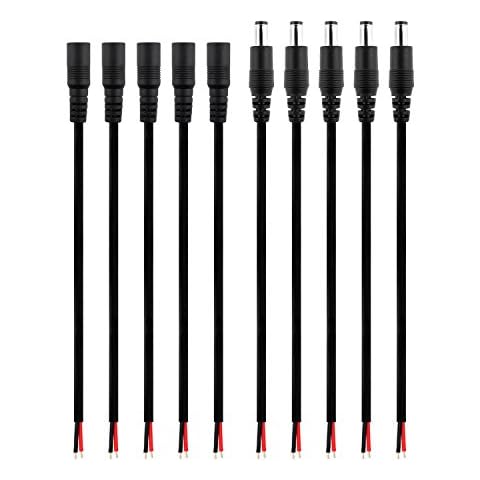 SIM&NAT DC Barrel Power Plug Pigtail Cable, 2.1mm x 5.5mm Male Female Barrel Jack Connector Cord With Bare Wire for Security CCTV Parking Camera Car Monitor Surveillance ( 5.9 inch / 15 cm ) Cover