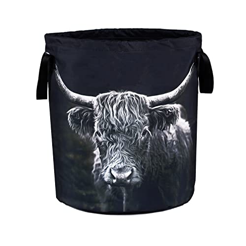 Image of Highland Cow Laundry Basket Animal Foldable Waterproof Oxford Cloth Funny Tote Bag Laundry Hamper Clothes Storage Bucket Toy Organizer For Bathroom/Laundry Storage/Bedroom Storage Basket 17.7x13.7