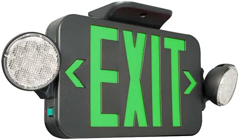Black LED Exit Sign Emergency Light Combo with Green Letters