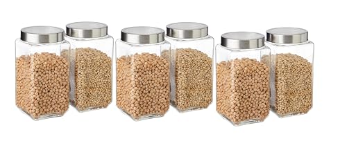 Image of CROCO JAR Square Glass Storage Containers 2250ml | Transparent Airtight Kitchen Jars with Steel Lid | Cubical Glass Jars for Pantry, Snacks, Dry Fruits, Masala, Pickle & Coffee Beans | Pack of 4