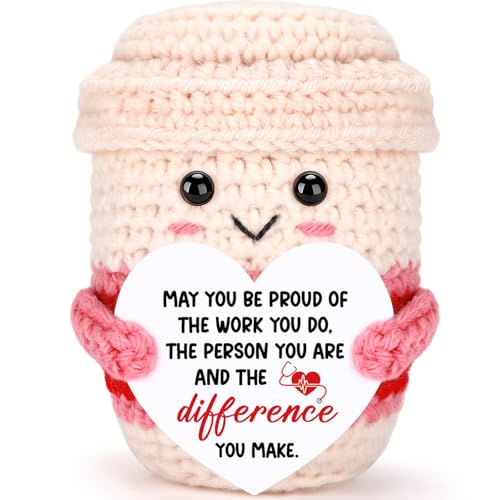 Nurse Week Gifts for Women Female Nurse Appreciation Practitioner RN Nurses Gift 2026 Nursing School Graduation Gifts for Student Preceptor Handmade Crochet Pink Coffee Mug for Mom Sister Friend