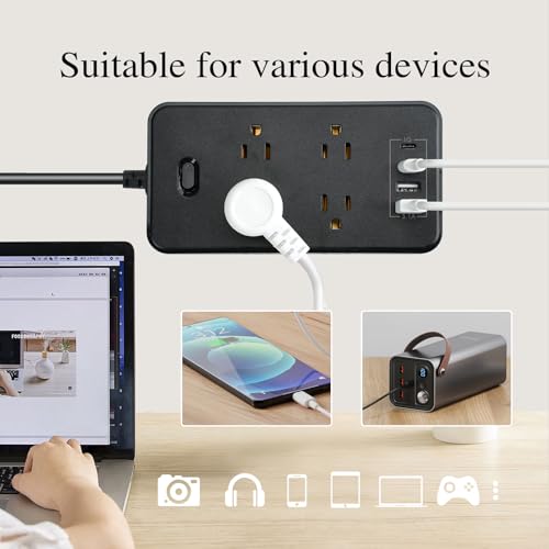 BOCHLION Power Strip, 6-Foot Surge ProtectorExtension Cord with Multiple Outlets, 8 Outlets 4USB Ports (2 USB-C) for Home Office (Black) - image 6