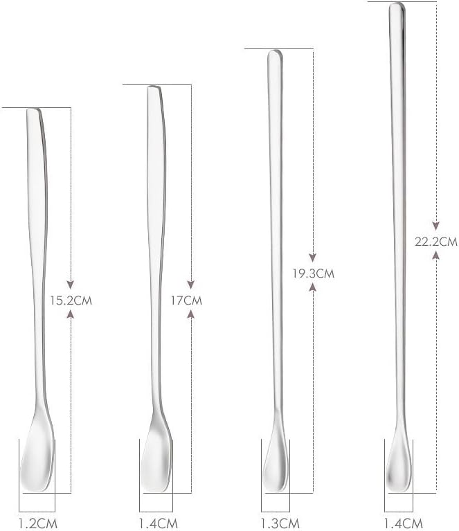 Silverware Flatware Set, 4/16/24/32/40/48 Pieces Bar Long Handled Mixing Spoon Cocktail Stirring Spoon Coffee Milk Tea Stirring Spoon 304 Stainless Steel Bar Spoon (Color : Silver, Size :