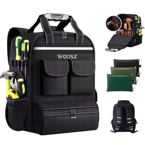 Tool Backpack for Men 18 Inch Heavy Duty Waterproof Multiple Pockets Tool Bag Organizer with...
