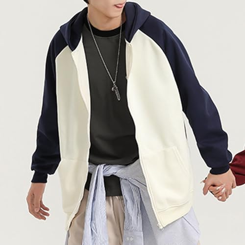 Oymyakon Mens Color Block Hoodies Cotton Pullover Long Sleeve Patchwork Style Drop Shoulder Sweatshirt with Pockets3