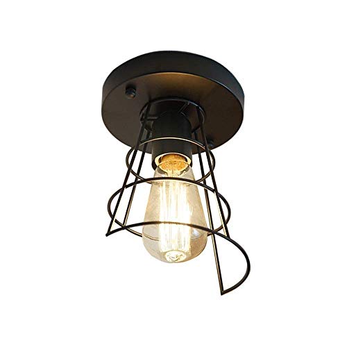 WHYA Semi encastré Industrie Métal Plafond E27 Edison Rustique Antique Caged Lampe de Plafond Industriel Fixture for Hall d'entrée Salle de Bain Porche Lustre Stairway Chambre (Color : Black) Cover