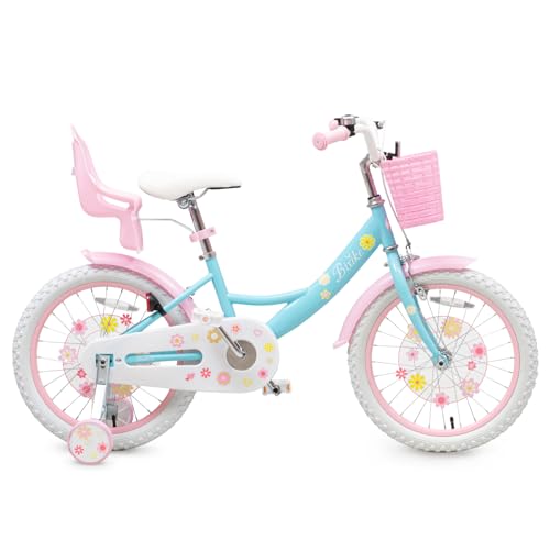 Image of Girls Bike with Basket for Toddlers and Kids Aged 3-14 Years Old, 12 14 16 18 Inch with Training Wheels & Doll Seat, 20 Inch with Kickstand & Rear Rack, Princess Style Bicycle for Gift.