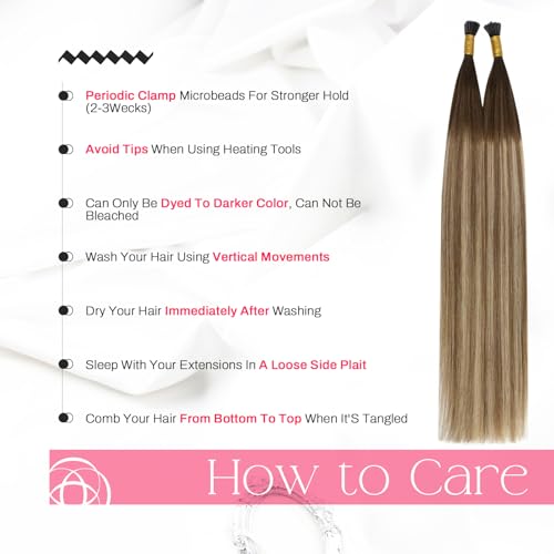 Image of Moresoo I Tip Hair Extensions Human Hair Brown Ash Blonde Mix 16 Inch | 40g 50 strands, human hair can be curled or straightened, individual strand extensions for salon and daily styling