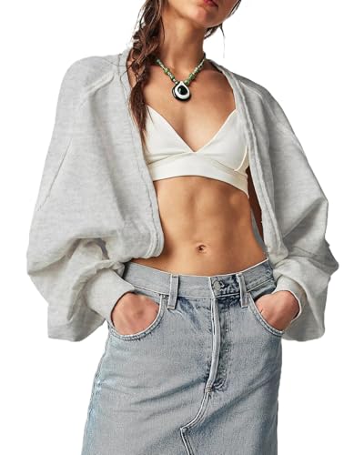 Image of Kedera Women's Cropped Sweatshirts Bolero Shrug Sweater Long Sleeve Open Front Cardigan Workout Jackets Y2K Gym Fall Top