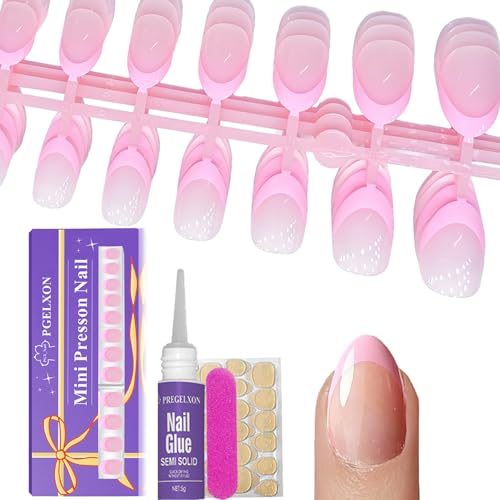 120Pcs Pink French Tip Press On Nails for Kids, 5 Pack Short Almond Kids Press On Nails, Full Cover False Nail for Kids Girls Teens with Adhesive Tabs, Nail Glue