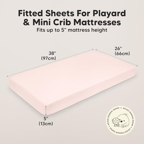 Image of 2-Pack Mini Crib Sheets Fitted - 38x26 Pack N Play Sheets for Pack and Play Mattress, Organic Cotton, Soft & Breathable Playard Bedding, Neutral Mini Toddler Bed Cover for Boys, Girls (Mist Rose)