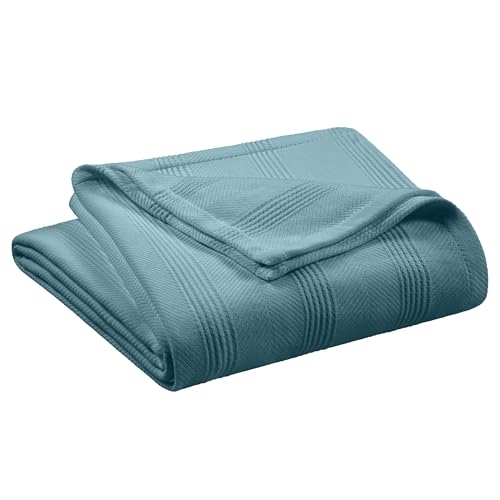 Vellux 100% Cotton Blanket Queen 90x90 Pacific Blue