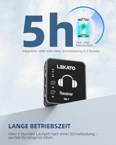 MS-1 Drahtloses In-Ear Monitoring, LEKATO Professionelles kabelloses 2.4G Stereo IEM-System mit Sender & Empfänger Betrieb im Mono- und Stereo-Mode Geeignet für Studio Live-Auftritt und Musiker