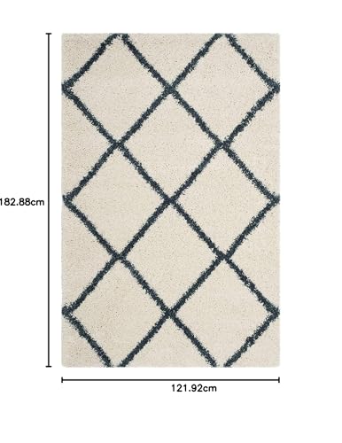 Image of Handwoven Microfibre 3D Rug for Living Room (Ivory & Teel Blue, 4 X 6 Feet, Microfibre)