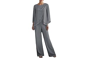 Women's Chiffon 2 Pcs Mother of the Bride Pant Suits Asymmetrical Hem...