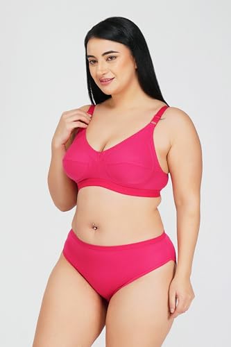 Image of SPUNN Women's Cotton Mix Full Coverage Non Padded Bra Panty Set for Heavy Bust Lingerie Set Combo