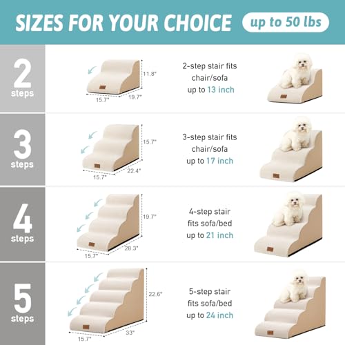 Dog-Stairs-for-Small-Dogs-157-H-Curved-Dog-Step-for-Puppy-Older-Cat-Medium-Dog-Pet-Ramp-for-Sofa-Couch-or-Bed-Ladder-with-High-Density-Foam-157x224x157-inch-3-Step-Beige Dog Stairs for Small Dogs 157 H Curved Dog Step for Puppy Older Cat Medium Dog Pet Ramp for Sofa Couch or Bed Ladder with High Density Foam 157x224x157 inch 3 Step Beige