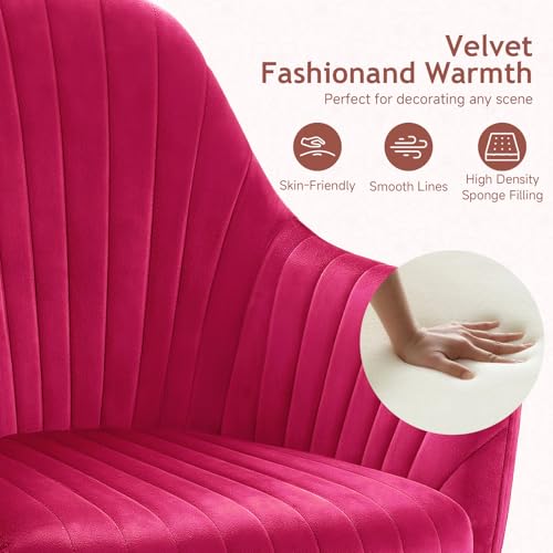 Image of Warmiehomy Velvet Chair for Home Office, Adjustable Swivel Computer Chairs with Arm Rest for Bedroom Living Room Make-up Room, Deep Pink