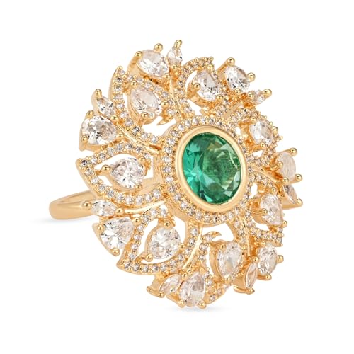 Image of I Jewels Rose Gold Plated Valentines Special Stylish Fashionable Design Floral CZ American Diamond Adjustable Finger Rings For Women & Girls (FL241)