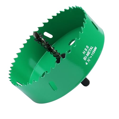 Image of 4.5 Inches /115mm Bi-Metal Hole Saw with Arbor & Pilot Bit | Green-Coated, Cuts Fiberboard, Wood, Drywall, Plastic, Soft Metal, PVC, Cornhole Boards, For Precision Drilling